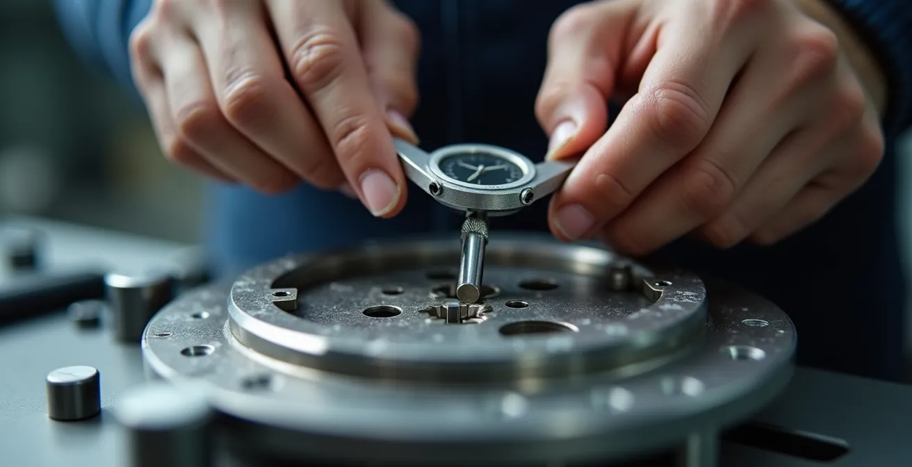 Gros plan sur des mains d'expert manipulant des outils de précision sur une pièce mécanique complexe